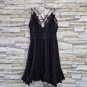 Free People Mini Dress Size Medium Black Romantic Boho Witchy